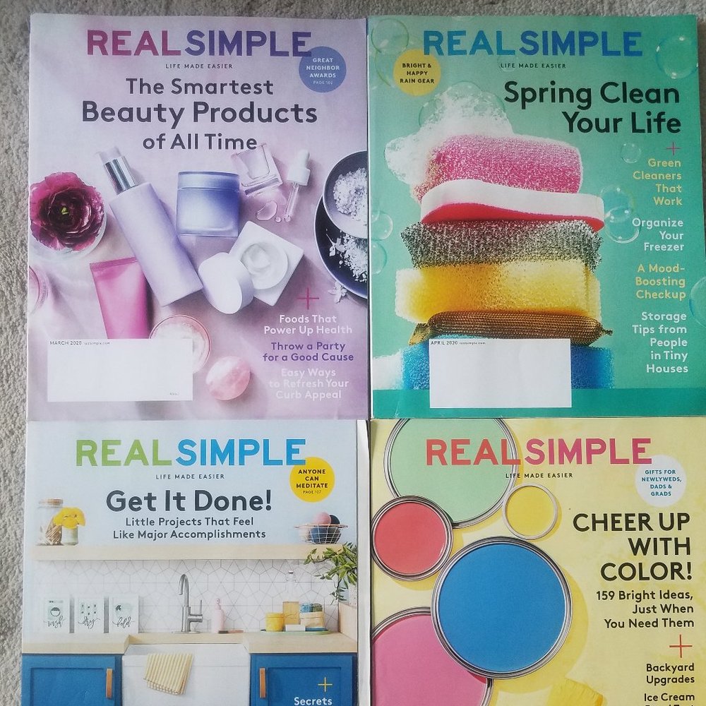4 Issues of Real Simple Magazine, Spring Cleaning, Beauty Products, Productivity